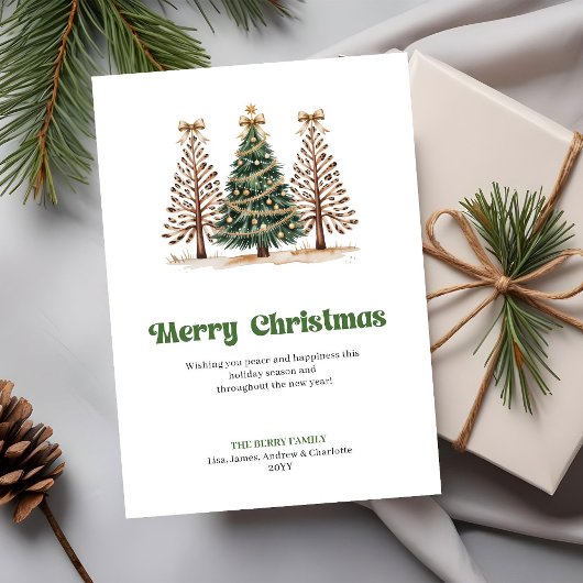 Minimalist Gold Green Leopard Christmas Tree Card Feestdagenkaart