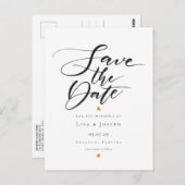 Minimalist Gold Hearts Script Sla de datum op Briefkaart (Voorkant / Achterkant)