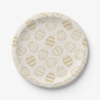 Minimalist Gold Line Art Easter Egg Pattern Ivory Papieren Bordje