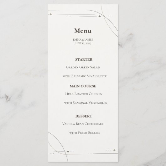Minimalist Gold Line Wedding Menu Card (Voorkant)