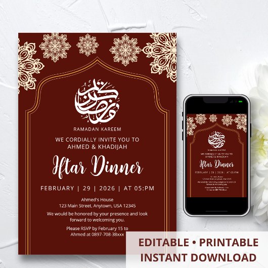 Minimalist Gold Mandala Ramadan Iftar Dinner Kaart