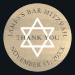 Minimalist Gold & Navy Blue Bar Mitzvah Dank u Ronde Sticker<br><div class="desc">Deze minimalistische en chique Bar Mitzvah dank u sticker heeft klassieke letterings in marineblauw op een faux gouden achtergrond met de davidster in het wit. Personaliseer het voor uw behoeften. Je kunt bijpassende producten vinden in mijn winkel.</div>