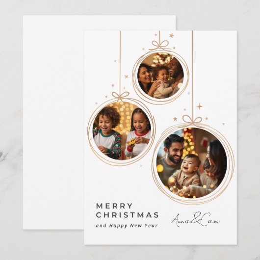 Minimalist Gold Photo Christmas Card Feestdagenkaart (Voorkant / Achterkant)