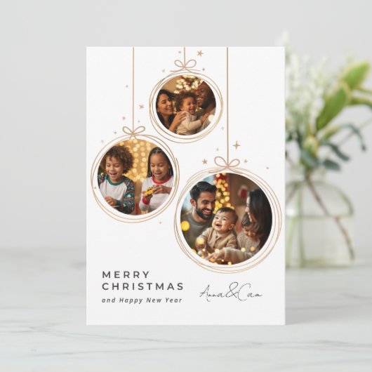 Minimalist Gold Photo Christmas Card Feestdagenkaart (Staand voorkant)