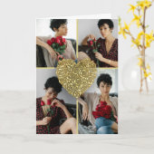 Minimalist Gold Rose Heart Photo Collage Custom Kaart (Gele Bloem)