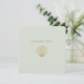 Minimalist Gold Seashell Mute Sage Wedding Bedankkaart (Staand voorkant)