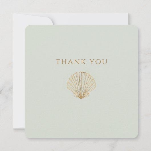 Minimalist Gold Seashell Mute Sage Wedding Bedankkaart (Voorkant)
