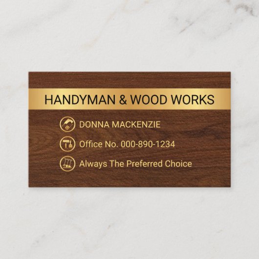 Minimalist Gold Stripe Handyman Tool Icons Visitekaartje (Voorkant)