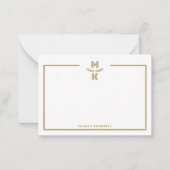 Minimalist Gold Two Border Monogram Note Card Notitiekaartje (Voorkant)