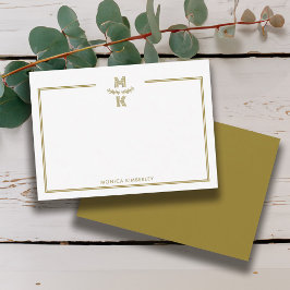 Minimalist Gold Two Border Monogram Note Card Notitiekaartje