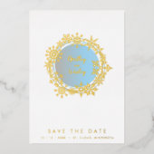 Minimalist Golden & Blue Snowflake Winter  Folie Uitnodiging (Voorkant)