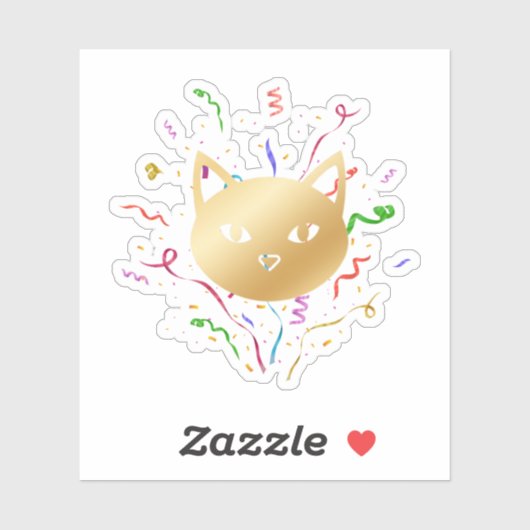 Minimalist Golden Cat Face Confetti New Year Sticker (Vel)
