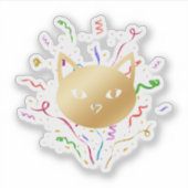 Minimalist Golden Cat Face Confetti New Year Sticker (Voorkant)