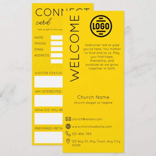 Minimalist Golden Church Connection Card Kaart (Voorkant / Achterkant)