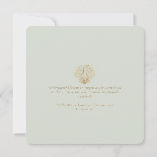 Minimalist Golden Seashell Mute Sage Wedding Bedankkaart (Achterkant)