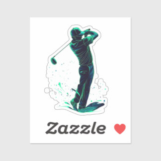 Minimalist Golfer Green Glow Silhouette Sticker