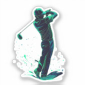 Minimalist Golfer Green Glow Silhouette Sticker (Voorkant)