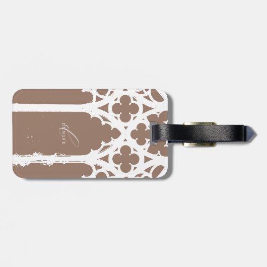 Minimalist Gothic Window Calligraphy Mocha Brown Bagagelabel (Achterkant horizontaal)