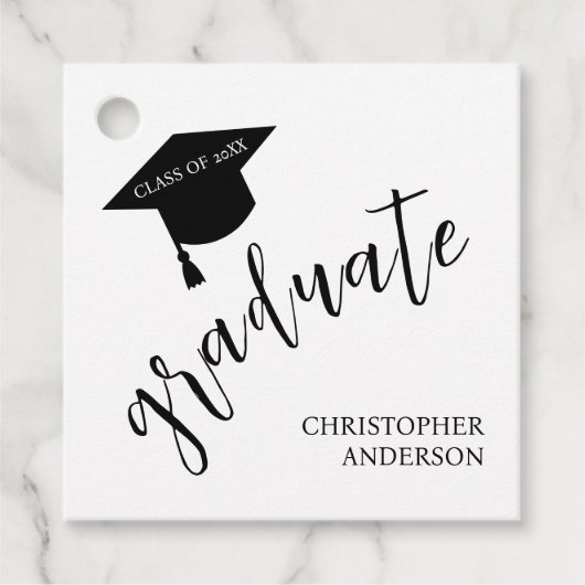 Minimalist Grad Cap Black & White Graduation Bedankjes Labels (Voorkant)