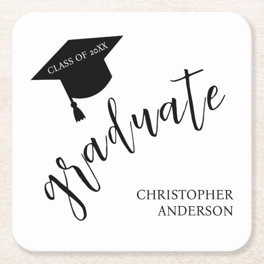 Minimalist Grad Cap Black & White Graduation Kartonnen Onderzetters (Voorkant)