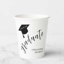 Minimalist Grad Cap Black & White Graduation Papieren Bekers
