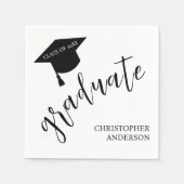 Minimalist Grad Cap Black & White Graduation Servet (Voorkant)