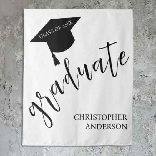 Minimalist Grad Cap Black & White Graduation Wandkleed