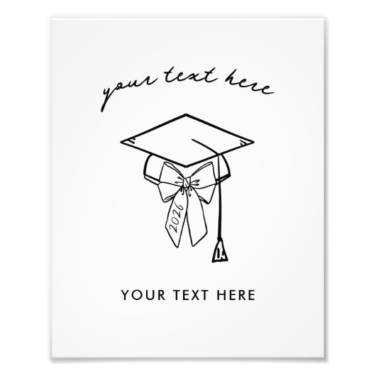 Minimalist Graduation Cap with Bow Sign Foto Afdruk (Voorkant)