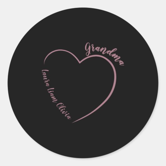 Minimalist Grandma With Grandkids Names And Heart  Ronde Sticker (Voorkant)