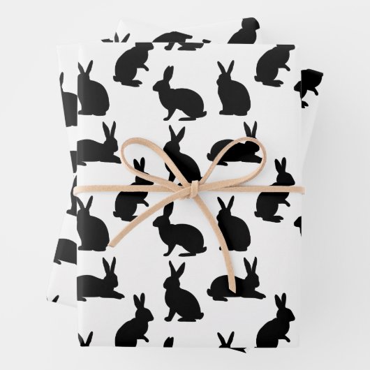 Minimalist Graphic Bunny Pattern In Black Easter Inpakpapier Vel (In situ)