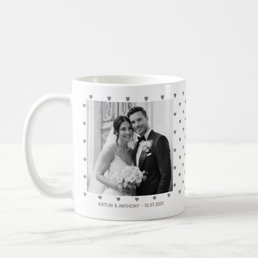 Minimalist Gray Hearts Custom Wedding Two Photos Koffiemok (Links)