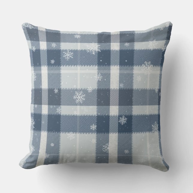 Minimalist Gray & Silver Snowflake Plaid Kussen (Voorkant)