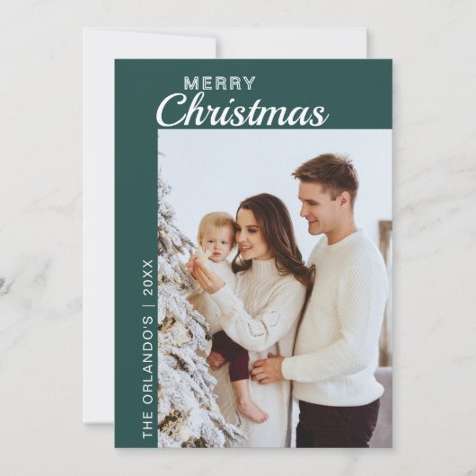 Minimalist Green 2 Foto Vrolijk Kerstfeest Feestdagenkaart (Voorkant)