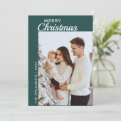 Minimalist Green 2 Foto Vrolijk Kerstfeest Feestdagenkaart (Staand voorkant)