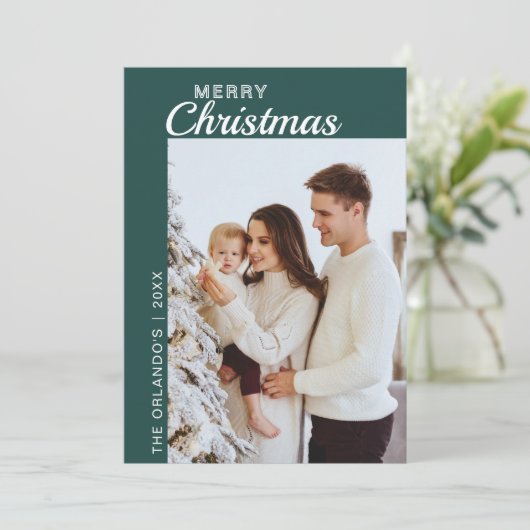 Minimalist Green 2 Foto Vrolijk Kerstfeest Feestdagenkaart (Staand voorkant)