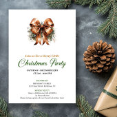 Minimalist Green And Gold Christmas Bow Invite Kaart