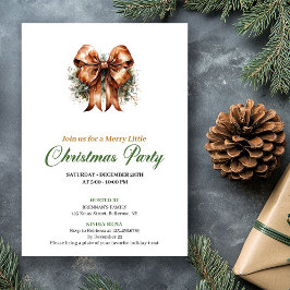 Minimalist Green And Gold Christmas Bow Invite Kaart