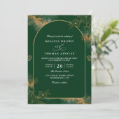 Minimalist Green and Gold Modern QR Code Wedding Kaart (Staand voorkant)