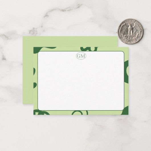 Minimalist Green Border Monogram Note Card Notitiekaartje (Voorkant / Achterkant in situ)
