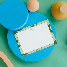 Minimalist Green Border Monogram Note Card Notitiekaartje