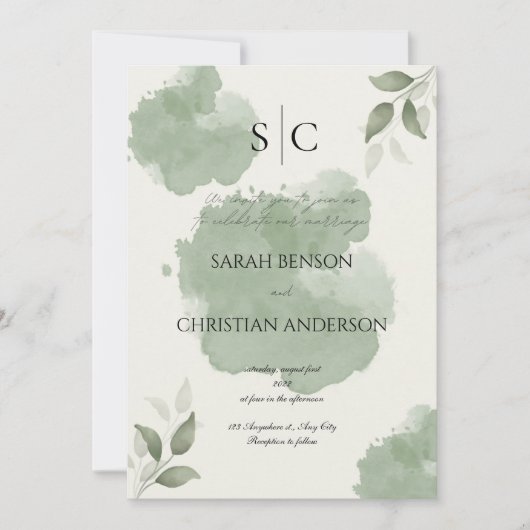 Minimalist Green Botanical Wedding Invitation Kaart (Voorkant)