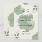 Minimalist Green Botanical Wedding Invitation Kaart (Voorkant / Achterkant)