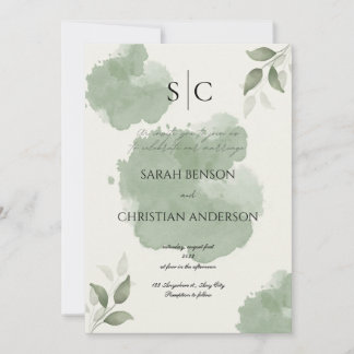 Minimalist Green Botanical Wedding Invitation Kaart
