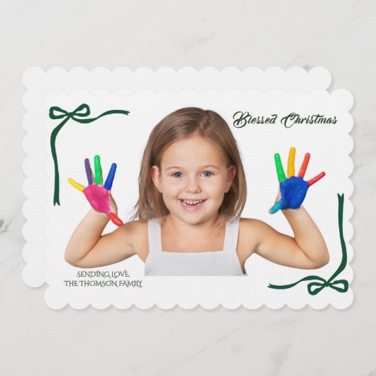 Minimalist Green Bows Blessing Christmas Kaart (Voorkant / Achterkant)