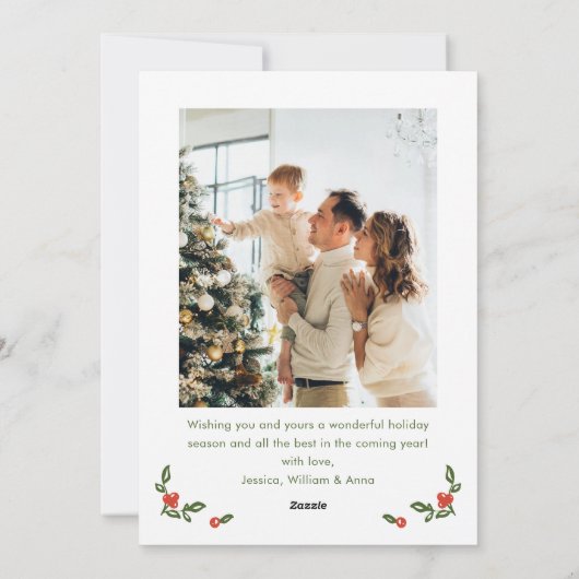 Minimalist Green Christmas Bow Ribbon 2 Photo Feestdagenkaart (Achterkant)