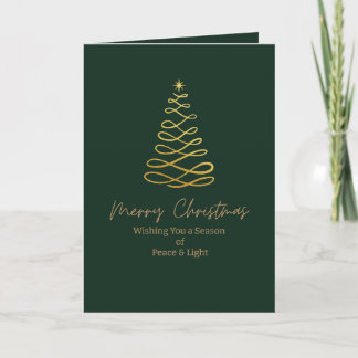 Minimalist Green & Gold Folded Christmas Card Feestdagen Kaart