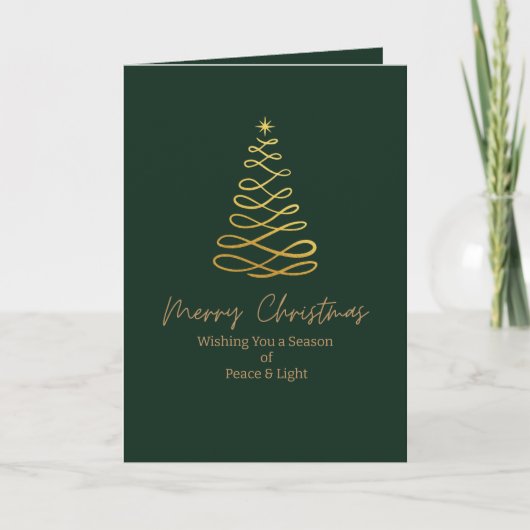 Minimalist Green & Gold Folded Christmas Card Feestdagen Kaart (Voorkant)