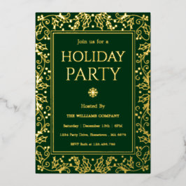 Minimalist Green & Gold Holiday Gathering Folie Uitnodiging