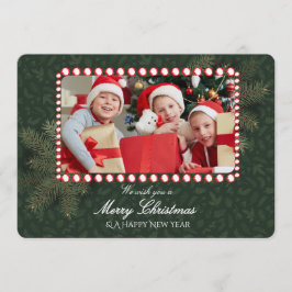 Minimalist Green Gold Merry Christmas Handwriting Kaart