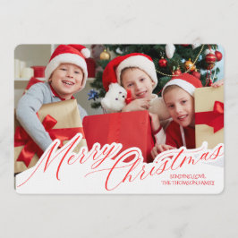 Minimalist Green Gold Merry Christmas Handwriting Kaart